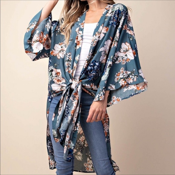 💃Last! Belinda Floral Kimono Duster Maxi Boho - Picture 3 of 5